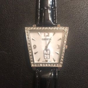 Black Geneva watch w crystals